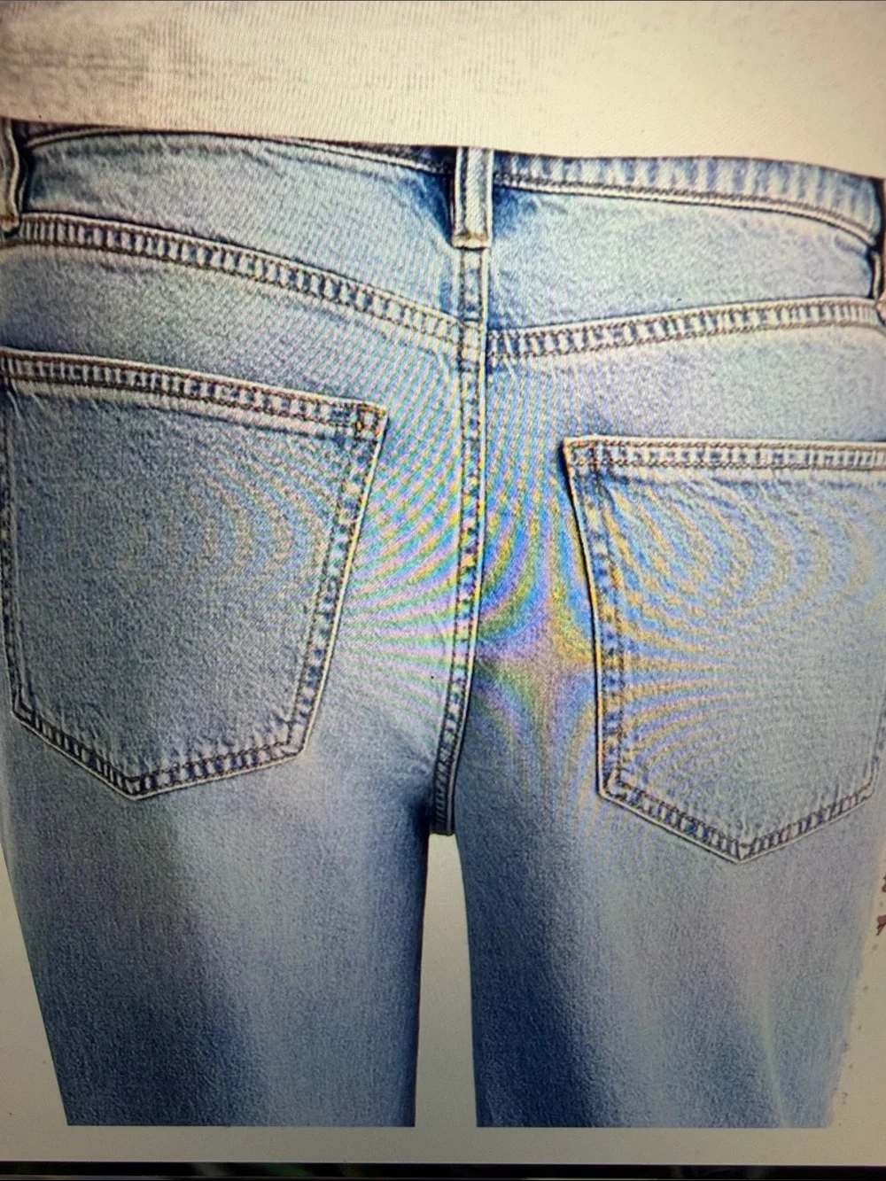 Light Blue Women's Cropped Jeans with Side Faux-Pearl-Trim